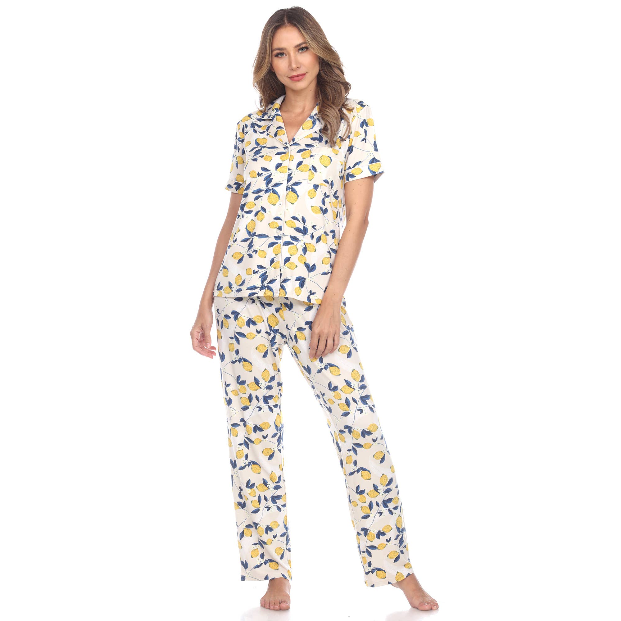 WHITE MARK – Großhandel Schlafanzug-Set – Damen – Pyjama-Set mit tropischem Muster4