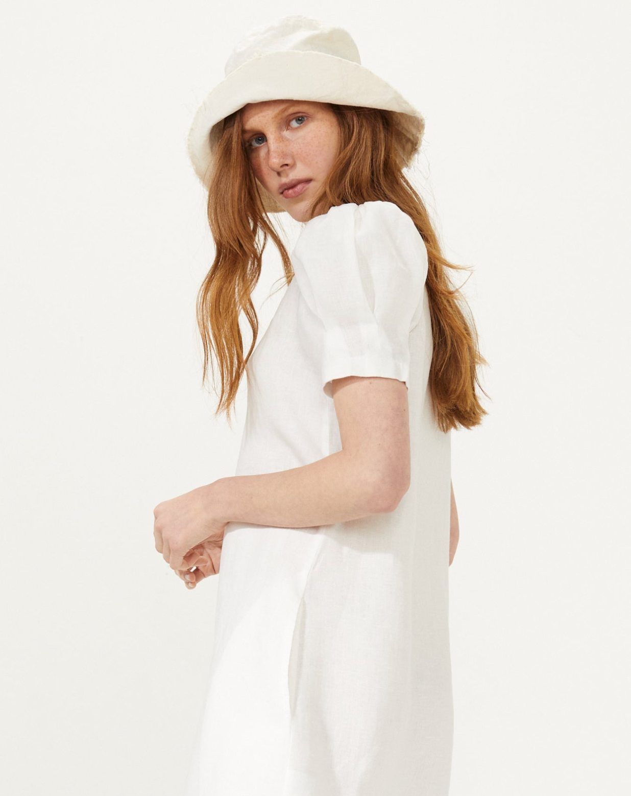 Athina Midi Linen Dress - White for wholesale on Faire5