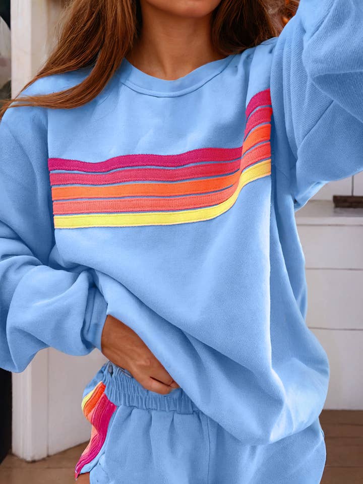 Little Daisy Closet - Wholesale Lounge Set - Women's - LDC Color Contrast Trim Long Sleeve Top and Shorts Set