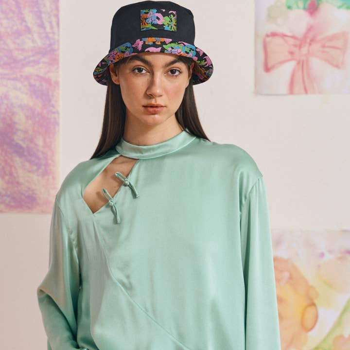 FRIDA X LOST PATTERN "Frida's Garden" Jacquard Reversible Bucket Hat - Black for wholesale on Faire