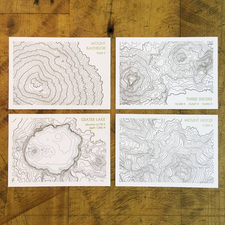 Topographic Map Letterpress Postcards - Oregon for wholesale by Green Bird Press