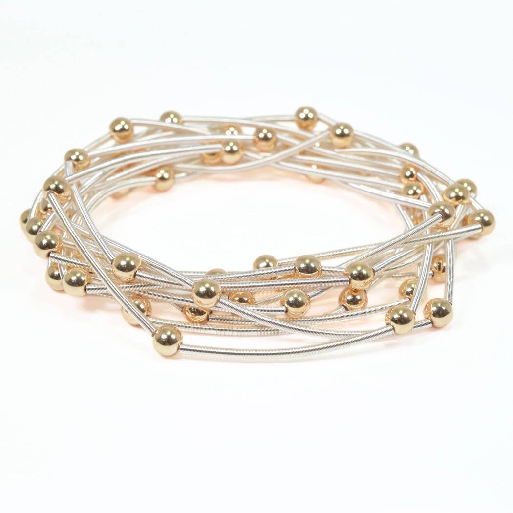 SOPHIA WHOLESALE - Wholesale Beaded Bracelet - Ball accent multi layered stretch spring bracelet3