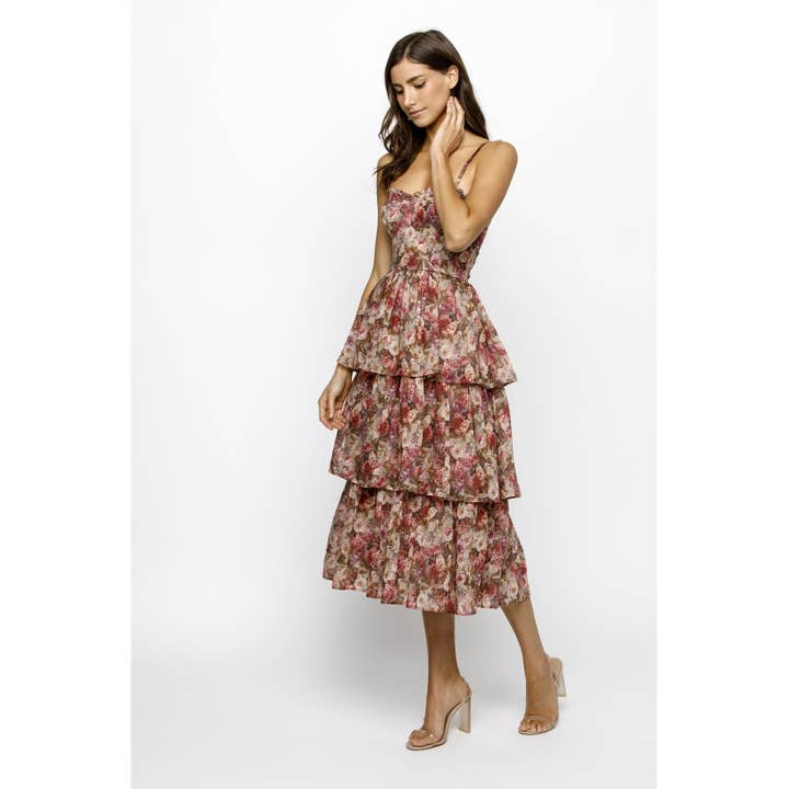 JD9088- FLORAL ORGANZA MIDI DRESS for wholesale on Faire