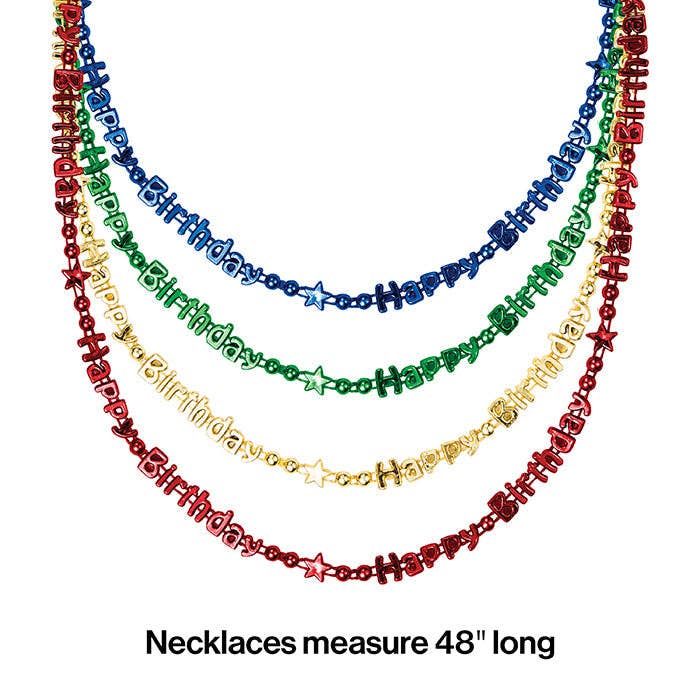 Bulk Party Decor - Wholesale Party Favor - Happy Birthday Necklaces, 4/Pkg