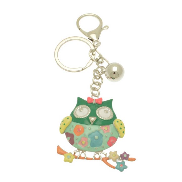 Grøn ugle nøglering for engroshandel hos Miss Milly Limited