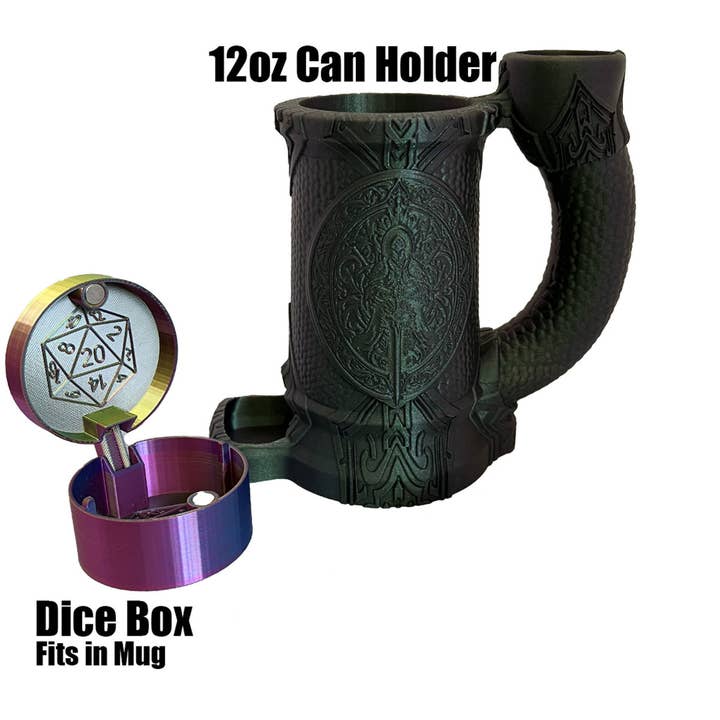 American Carver LLC - Wholesale Dice - Dragon Slayer 12oz Dice Tower Mug | TTRPG, D&D, CoC