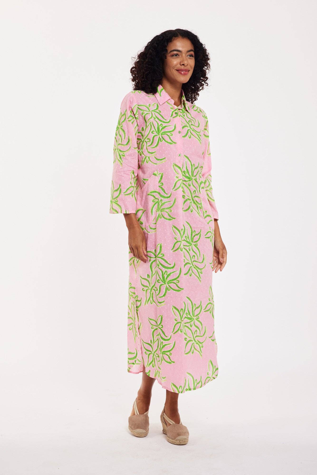 ModaPosa - Wholesale Dress - Women's - Gabriella Maxi Caftan Shirt Dress Pink Green Spring Summer1
