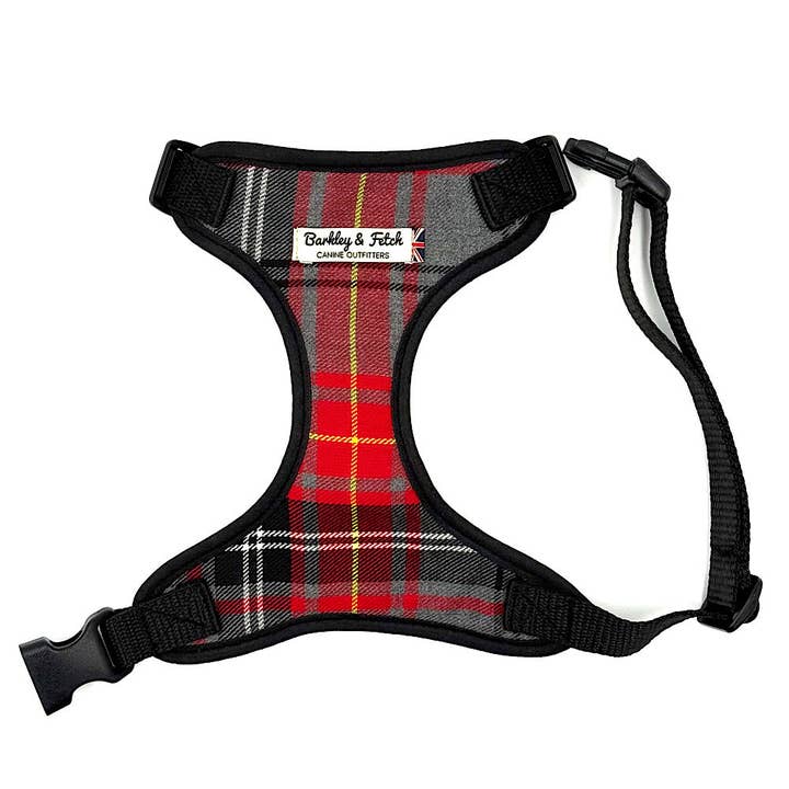 Red and Grey Check Dog Harness for wholesale by Barkley and Fetch