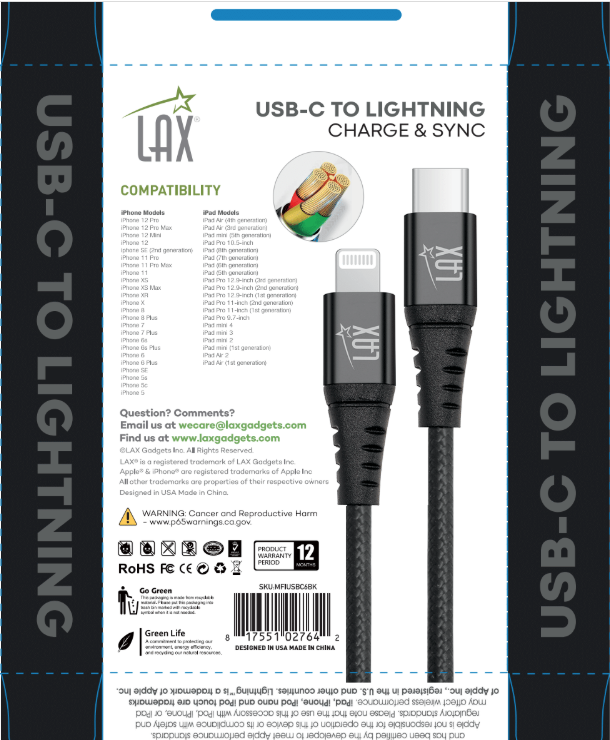 LAX Gadgets - Vendita all'ingrosso Cavo di ricarica - Cavo iPhone a USB Tipo C ad Alta Velocità - Confezione al Dettaglio25