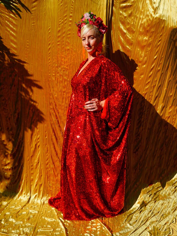 Fumbalinas – wholesale Kaftan – Women's – Red Holographic Sequin Maxi Kaftan Gown / Kimono Robe3