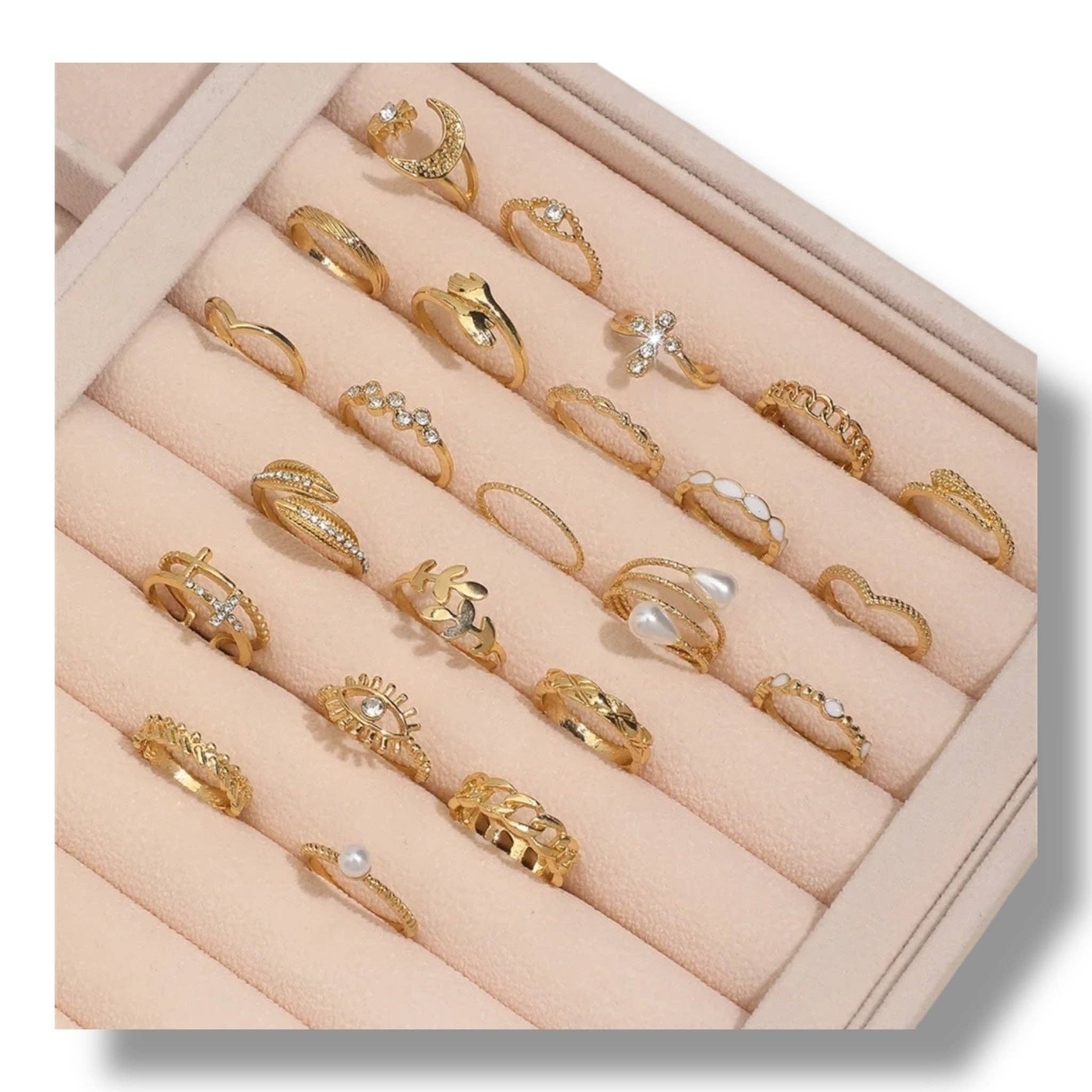 Kinky Pleasure - Wholesale Jewelry Set - Kinky Pleasure - AX113 - Ring Set 23 Rings In Gold Or Silver - In Display Box9