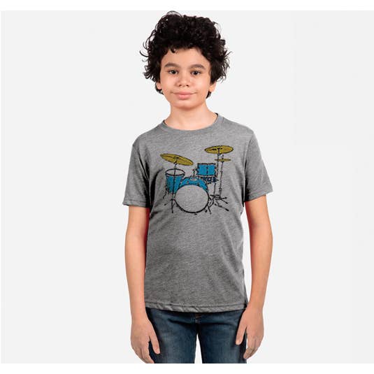 Three Piece Drum - Toddler & Kids Tee - Heather Grey for wholesale by The Poster List