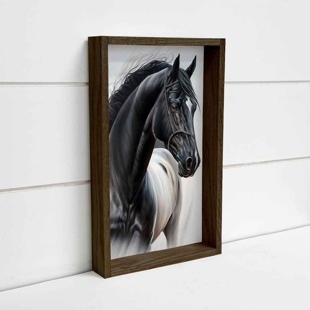 Hangout Home – Impressão artística por atacado – Majestic Horse - Arte em Tela de Cavalo Preto e Branco - Emoldurado0
