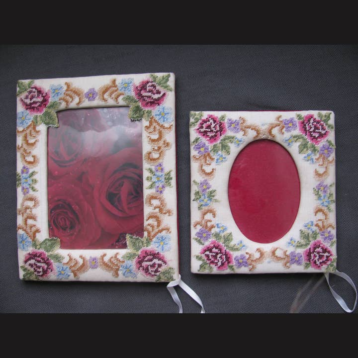 Needle Petit Point Picture Frame Hand Stitch Victorian Roses for wholesale by Eastern Sunrise Lace And Linens Inc.
