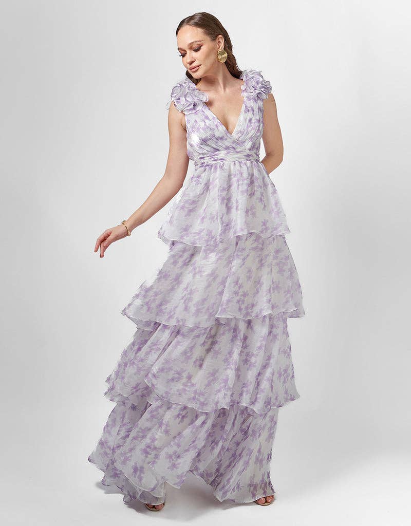 VIOLETA TIERED PRINT GOWN B76D44L for wholesale on Faire2