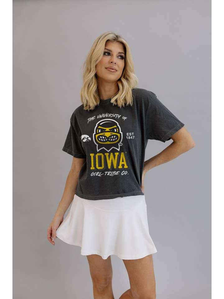 Girl Tribe Co - Wholesale Screen Printed T-Shirt - Women's - University Of Iowa: Iowa Herky the Hawkeye Classic Crop Tee1