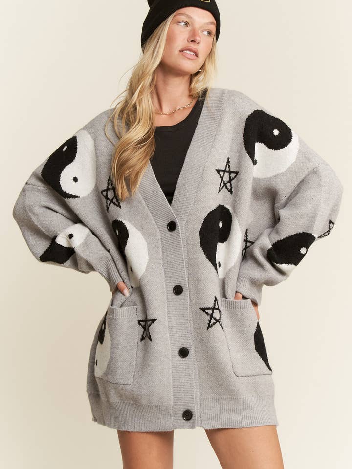 JADE BY JANE PLUS - Wholesale Cardigan - Women's - Yin Yang Star Knit Cardigan (Plus size)8