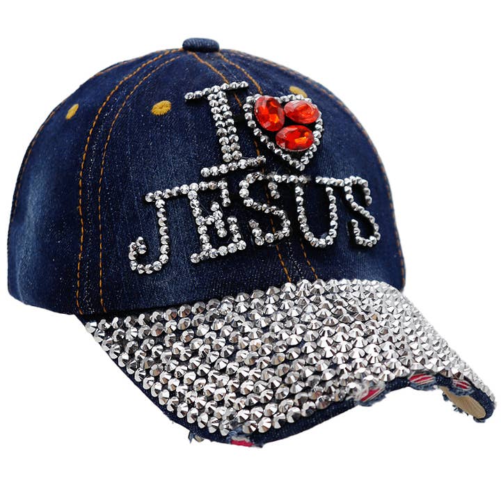 Cap Zone - Wholesale Baseball Cap - Women's - I Heart Jesus Bling Rhinestone Cotton Baseball Cap