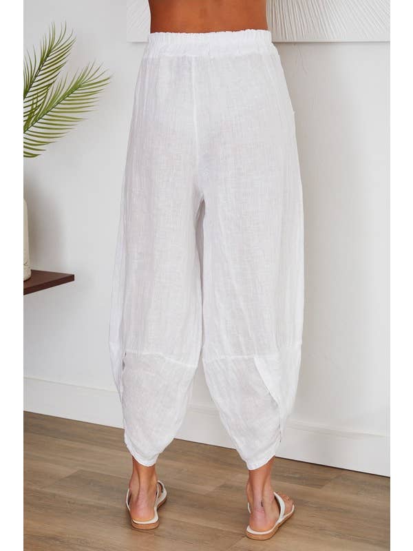 VENTI6 - Wholesale Pants - Women's - ELASTIC WAIST, CURVED HEM LINEN HAREM PANTS (4468)