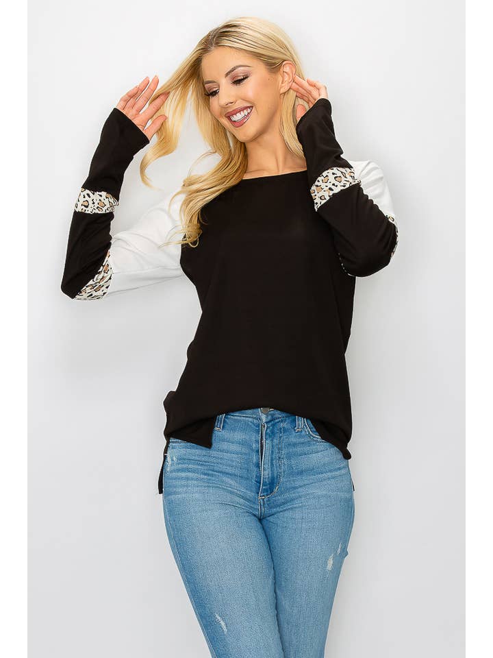 ePretty - Wholesale Tunic - Women's - G4-TP2153 Ribbed Leopard Color Block Long Sleeve Top16