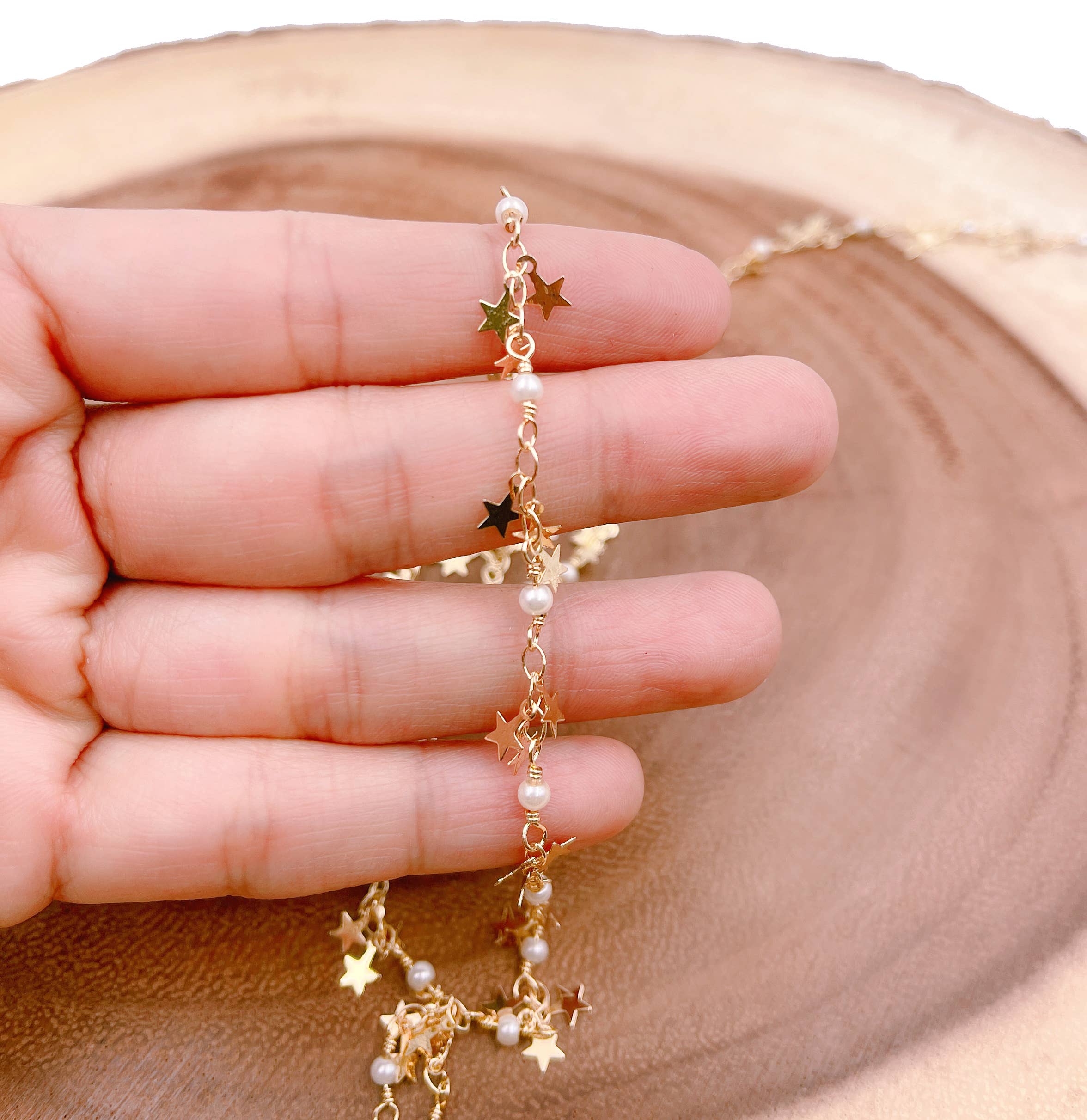 Beads Creation - Wholesale Beaded/Pearl Necklace - Star Shell Pearl Beaded Chain by Foot, CH1941