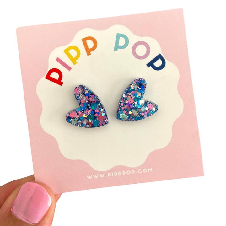 Pipp Pop - Wholesale Stud/post earrings - Glitter Heart Studs - 8 Colours Available5