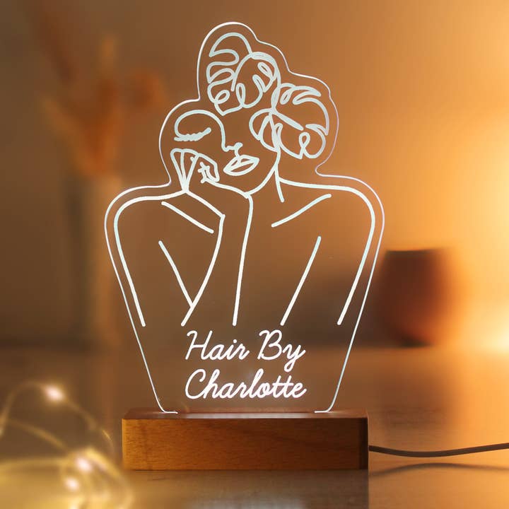 Simply Canvas Art – wholesale Decorative tabletop object – Personalised Fleur Line Art Wooden Based LED Light