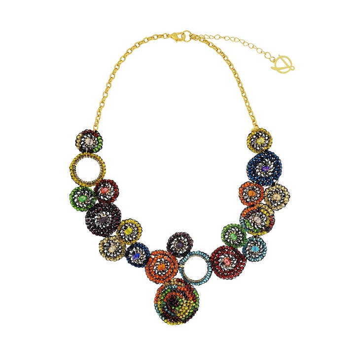 Multi & sort patchwork håndlavet halskæde for engroshandel hos Lavish By Tricia Milaneze