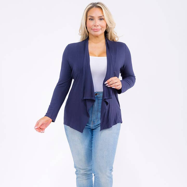 XA165C- Plus size draping open front knit cardigan for wholesale by IWT Brands