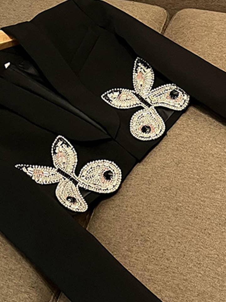 Sanyao Fashion - Wholesale Suit Set - Women's - SY396 Pink Suit with Diamond Bow Decor and Short Hip Skirt 13