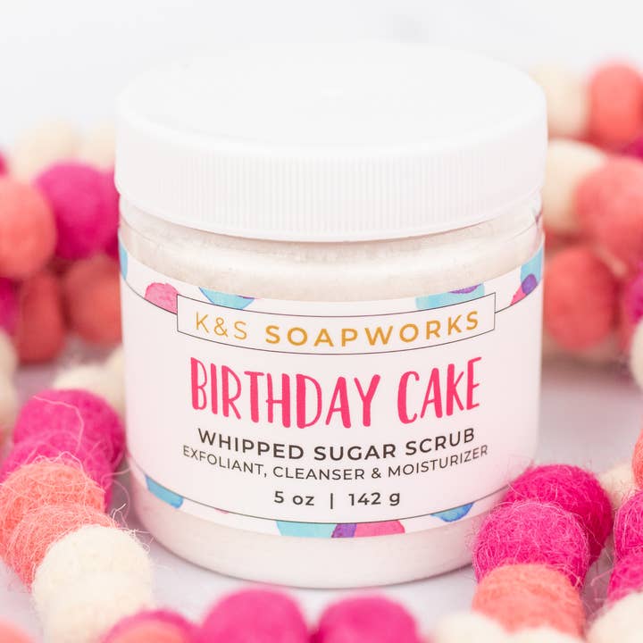 5oz Birthday Cake Whipped Sugar Scrub for wholesale by K&S Soapworks