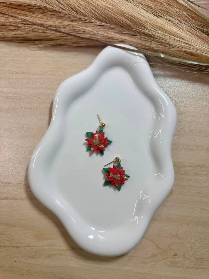 Christmas Poinsettia Polymer Clay Earrings for wholesale by Watch Me Bloom