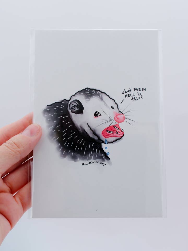 Possum Print – Que Novo Inferno É Este Arte 4x6 por atacado de Electric Cat