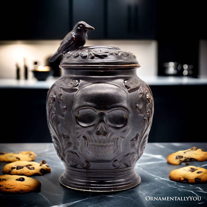 OrnamentallyYou – wholesale Biscuit jar – Spooky Urn 8" Cookie Jar, Ceramic Halloween Kitchen Decor