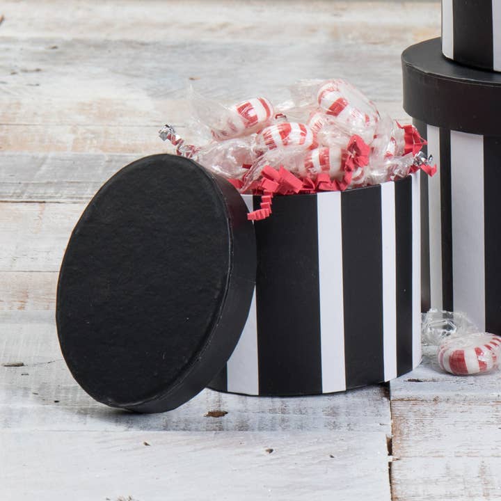 Willow Group - Wholesale Hat Box - Sm Oval Blk & Wht Stripe PPB Hat Box for Gift or Craft3