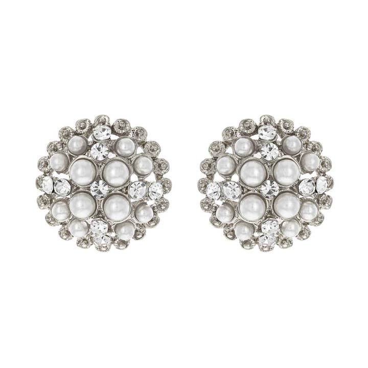 SP Sophia Collection - Wholesale Stud/Post Earrings - Pearl with Stone Burst Stud Earrings 1