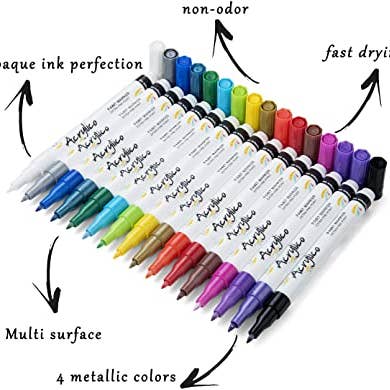 Acrylico - Wholesale Marker - ACRYLICO SET OF 16 COLORS ACRYLIC PAINT PENS- EXTRA FINE TIP