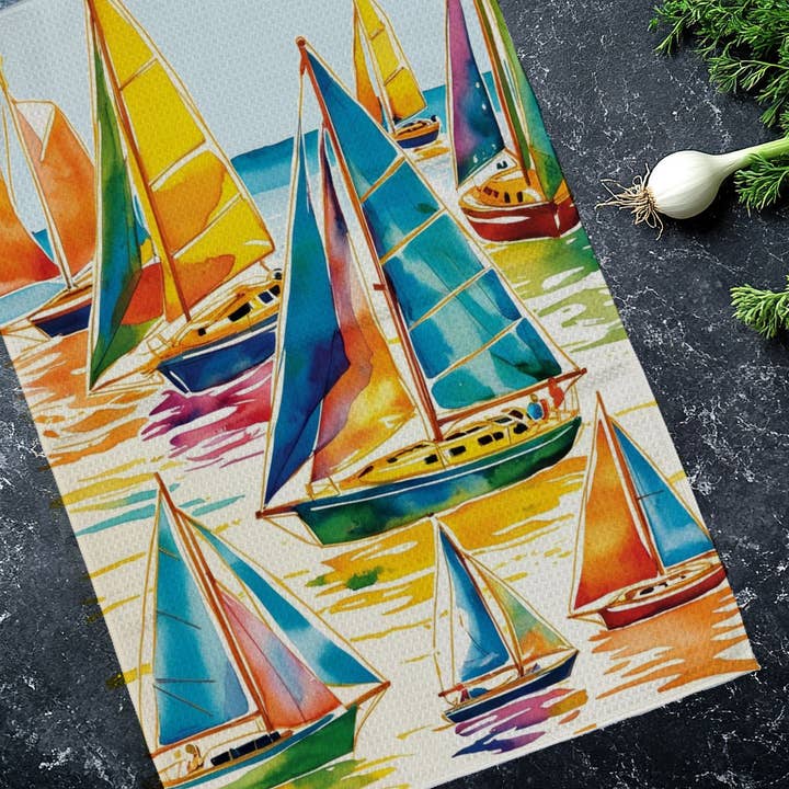 Toalha de Cozinha Veleiro Waffle por atacado de Blue Poppy Designs