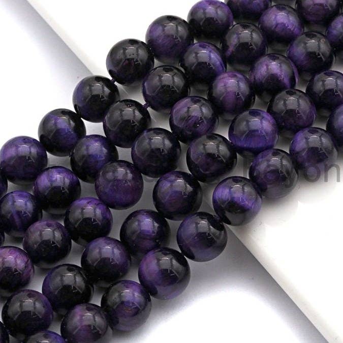 Quality Natural Purple Tiger Eye Round Beads, 4mm/6mm/8mm/10mm/12mm/14mm, Purple Tiger Eye Gemstone Beads, 15.5'' strand, SKU#U66 for wholesale by BestBeads&Beyond