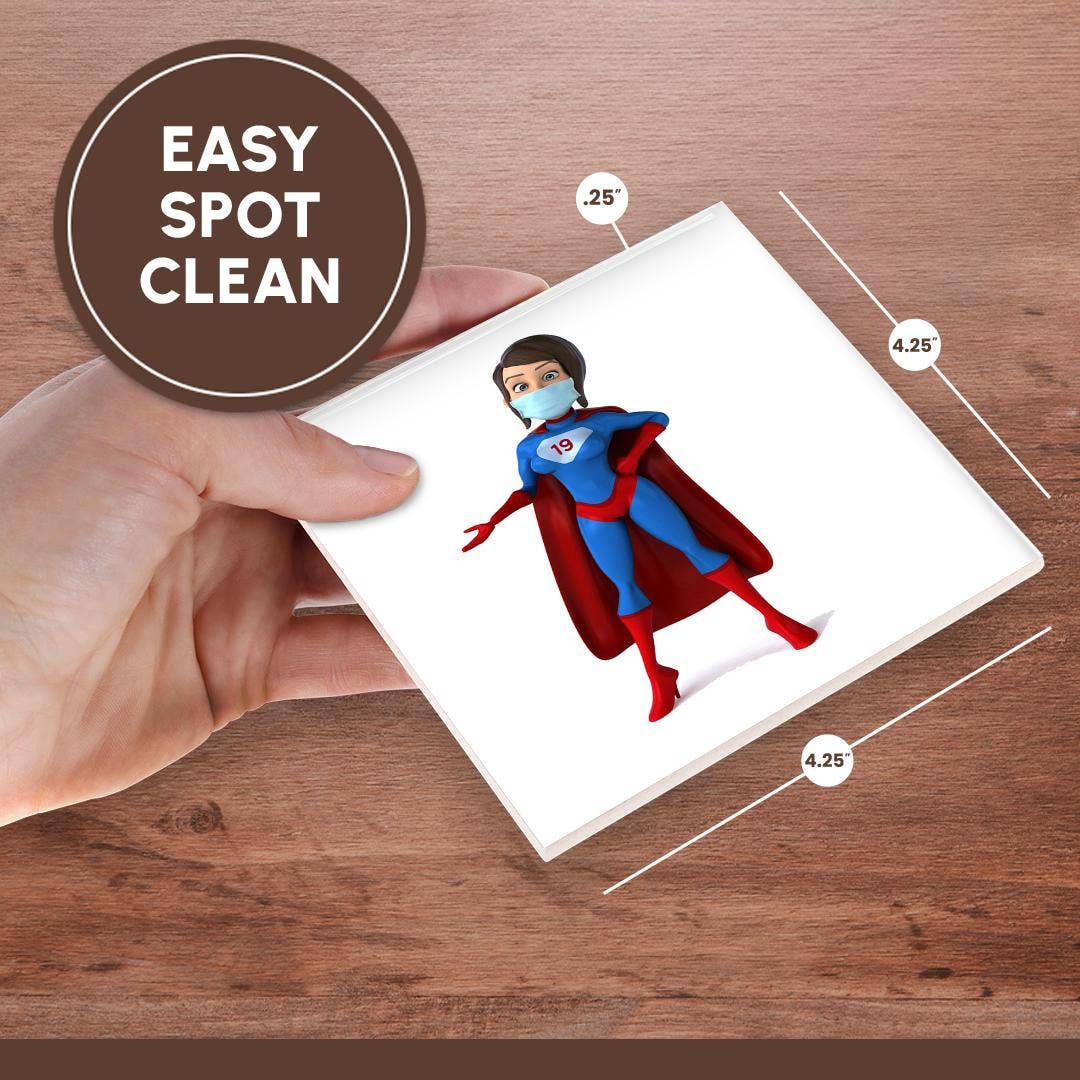3dRose - Wholesale Coasters - 3dRose, Super Hero Woman Covid 19 Fighter, Face Mask Image, 3DRAMM, Coaster6