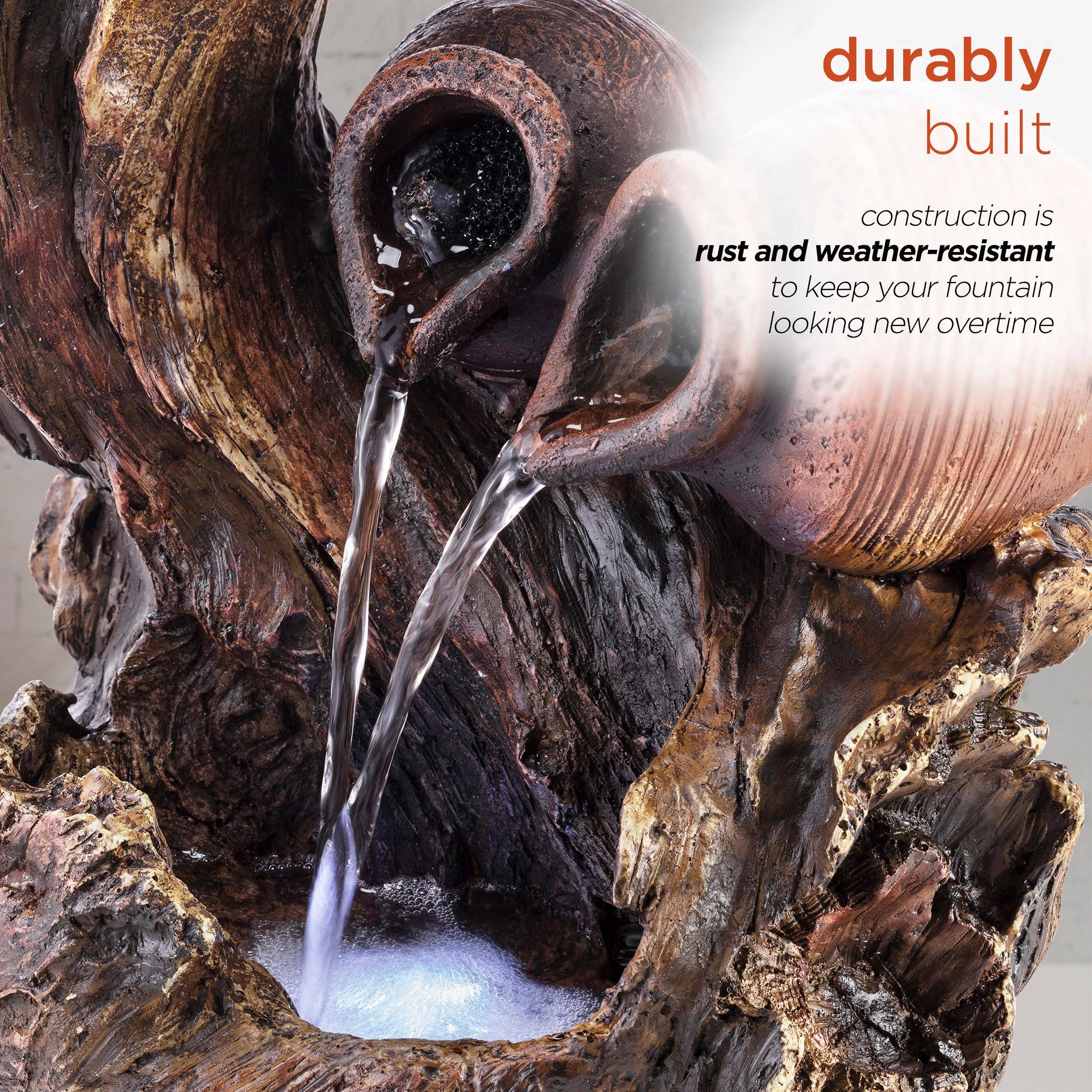 Alpine Corporation - Wholesale Decorative Tabletop Object - Alpine Corporation Two Jars on Tree Branch Tabletop Fountain5