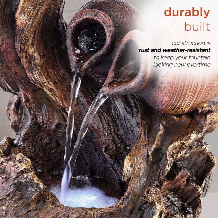 Alpine Corporation - Wholesale Decorative Tabletop Object - Alpine Corporation Two Jars on Tree Branch Tabletop Fountain5