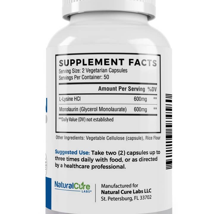 Natural Cure Labs - Venta al por mayor Suplementos/vitaminas para beber - L-lisina + monolaurina 600 mg
