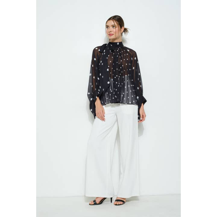 INA - Wholesale Blouse - Women's - Polka Dot Pleated Chiffon Blouse
