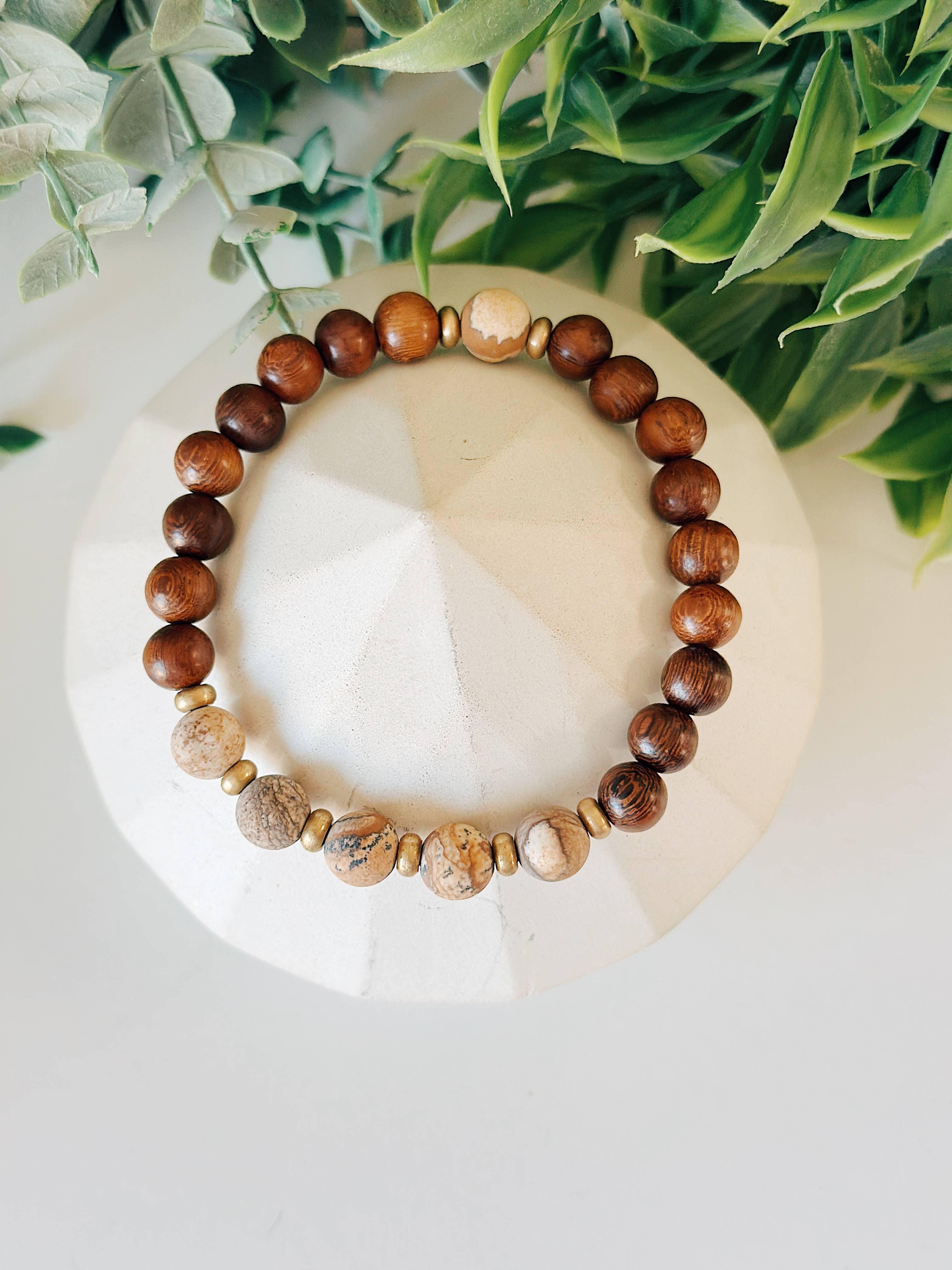 REMOVED BRAND – wholesale Pärlarmband – Jasper ädelsten + Mässing + Trä - 8 MM pärlarmband 3