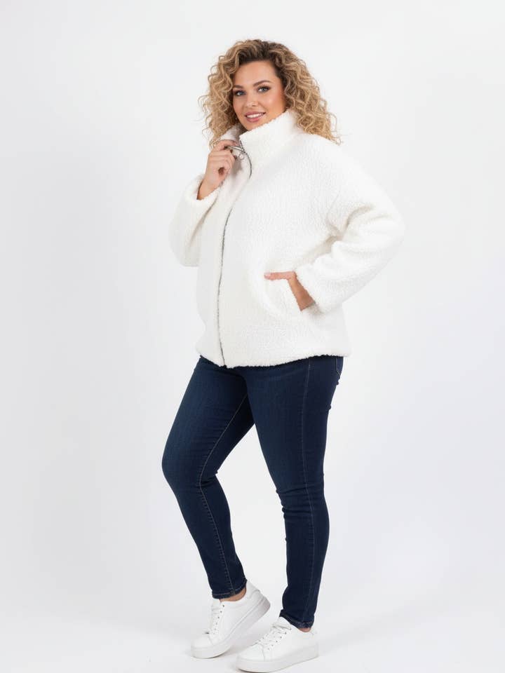 Casaco polar branco tamanho grande (T5763) por atacado de Pomme Rouge Paris