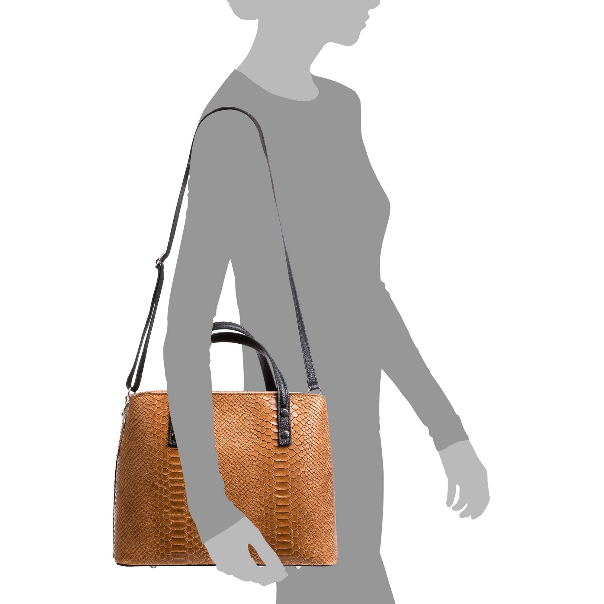 FIRENZE ARTEGIANI – Sacola - Mulher por atacado – Vittoria Sacola Couro Genuíno Camurça Serpente Impressão3