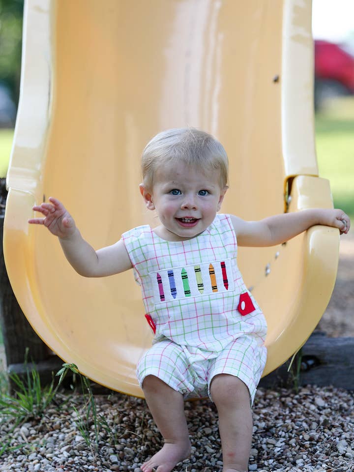 Rylee Faith Designs - Wholesale Jumpsuit - Baby - Back-To-School Smocking Embroidery Boys' Romper4