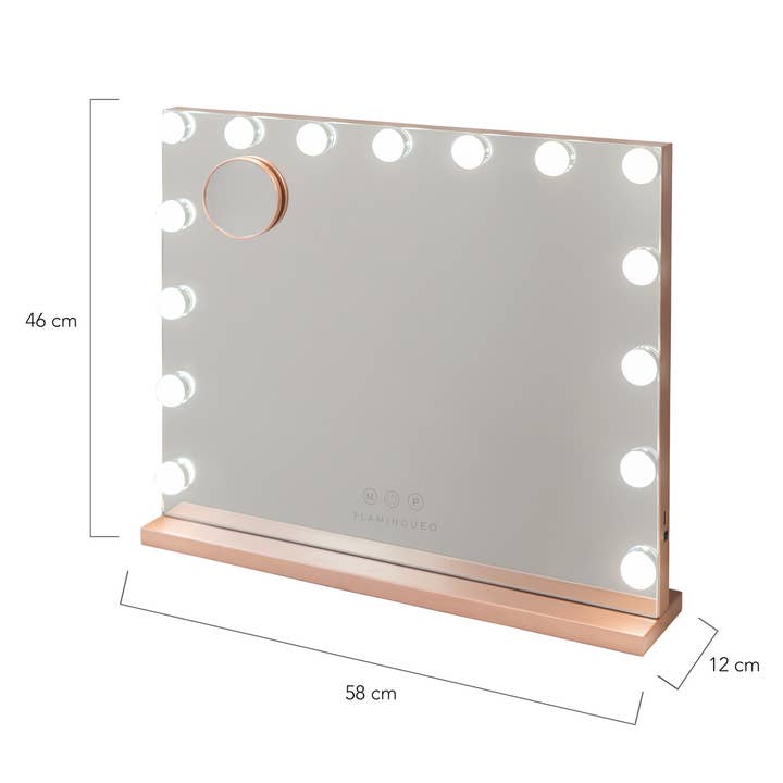 Flamingueo - Vendita all'ingrosso Specchi da trucco - Specchio rosa oro con 15 luci LED Hollywood e 3 modalità di illuminazione8