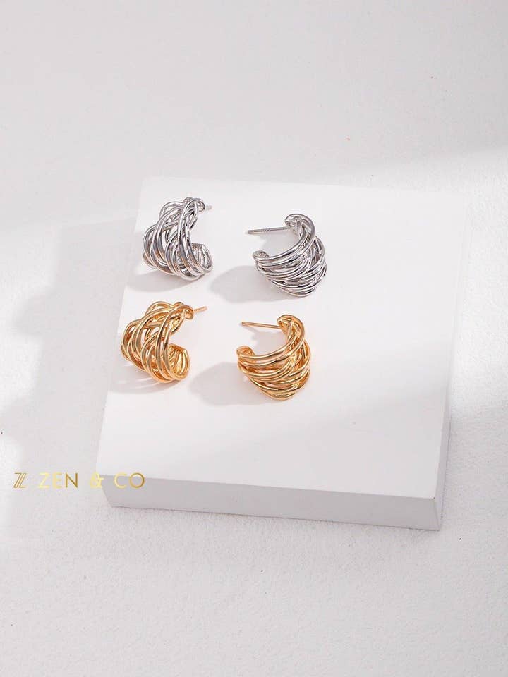 Boucles d'oreilles créoles à couches torsadées HUNTER pour la vente par ZEN&CO Studio